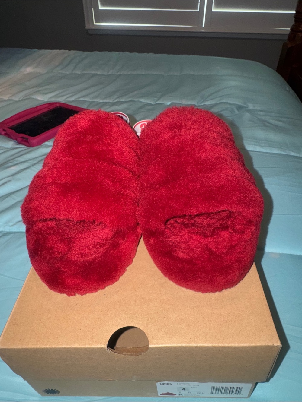 UGG Red Fluff Slide kids Plush Slide Sandals